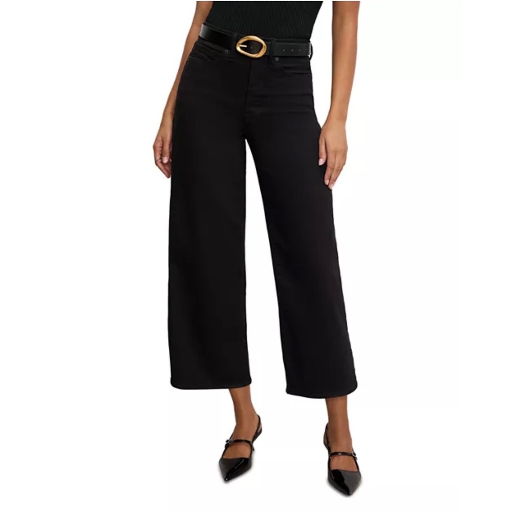 Good American Good Waist Palazzo Cropped Jeans in Black
